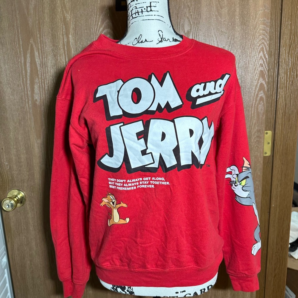 Tom‎ and Jerry Graphic Print Crew Neck Cartoon Sweatshirt